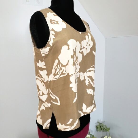 Vintage debra deRoo Silk Taupe and Cream Scoopneck Macro Floral Tank Top Blouse - Picture 2 of 8